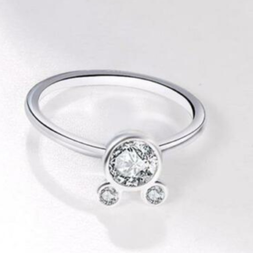 Mickey Mouse Icon Ears Ring Silver Size 7 Silver Plated Cubic Zirconia - Picture 6 of 6